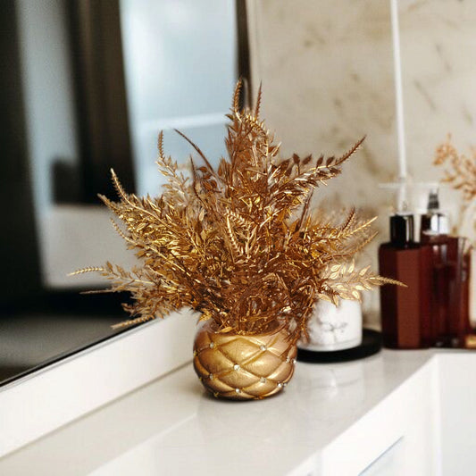 Set of 2 Golden vases with golden flowers